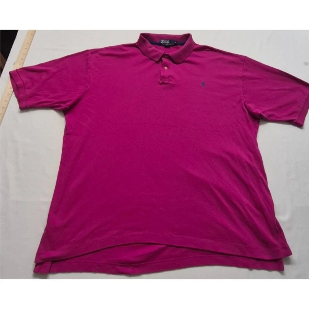 VTG Polo Ralph Lauren men magenta pink polo navy logo Made in USA 100% Cotton XL